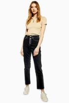 Topshop Wash Black Buttonfly Straight Jeans
