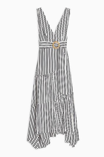 Topshop Stripe Belted Maxi Pinafore Dress