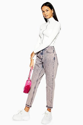Topshop Peach Acid Wash Mom Jeans
