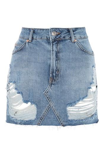 Topshop Petite Ripped High Waisted Skirt