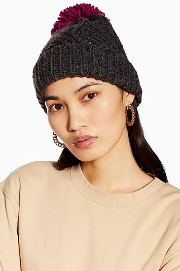 Topshop Chevron Magenta Pom Beanie