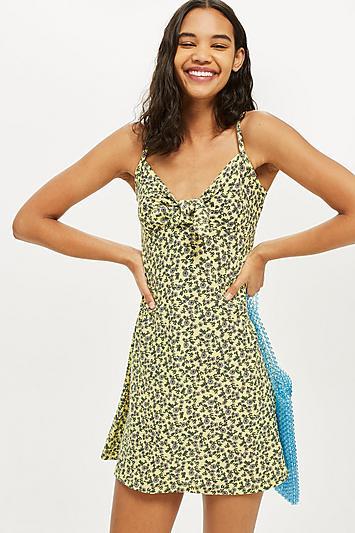 Topshop Ditsy Knot Front Mini Sundress