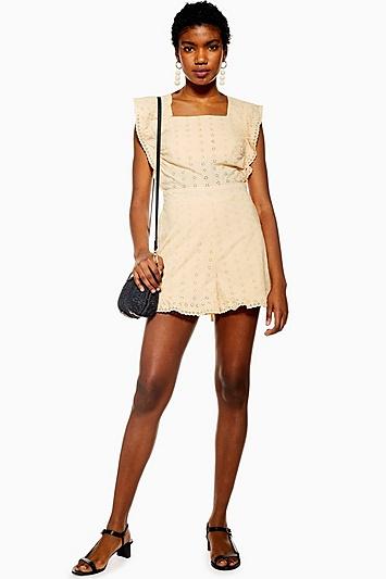 Topshop Buttermilk Broderie Frill Romper