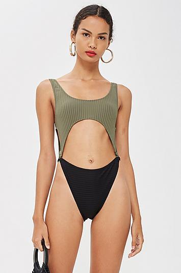 Topshop Split Middle Rib Swimsuit