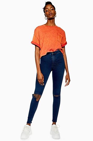 Topshop Indigo Flap Ripped Joni Jeans