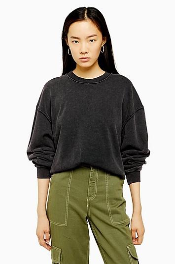 Topshop Charcoal Grey Stone Wash Sweatshirt