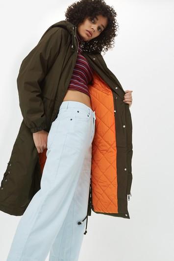 Topshop Khaki Long Parka Jacket