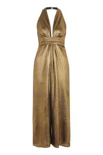 Topshop Gold Foil Halter Neck Jumpsuit