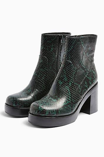 Topshop Manson Green Snake Platform Boots