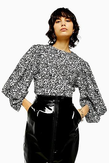 Topshop Idol Animal Print Big Sleeve Blouse