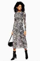 Topshop Petite Zebra Print Mesh Midi Dress