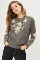 Topshop Petite Fluffy Embroidered Sweater