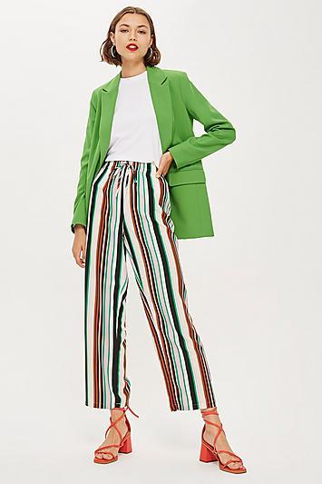 Topshop Stripe Slouch Wide Leg Trousers