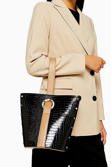 Topshop Boost Black Crocodile Studded Tote Bag