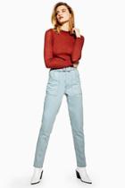 Topshop Bleach Elastic Waistband Mom Jeans