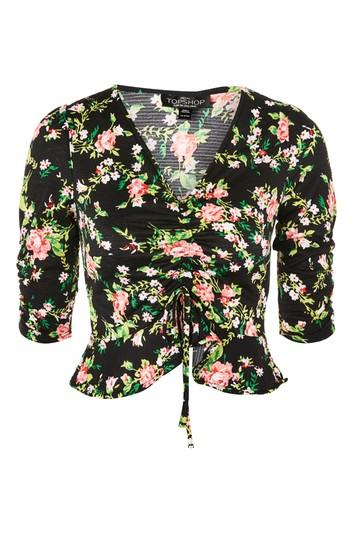 Topshop Petite Floral Print Ruched Top