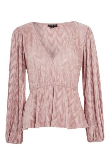 Topshop Rose Swirl Plisse Peplum Top