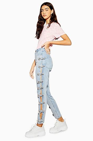 Topshop Bleach Side Buckle Mom Jeans