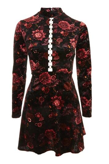 Topshop Floral Velvet Skater Dress