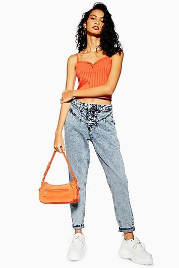 Topshop Grey Pleat Mom Jeans
