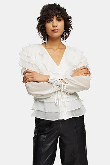 Topshop Ivory Plain Ruffle Layer Blouse