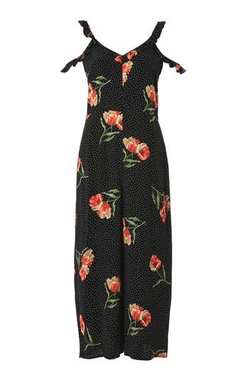 Topshop Floral Spot Frill Jumpsuit