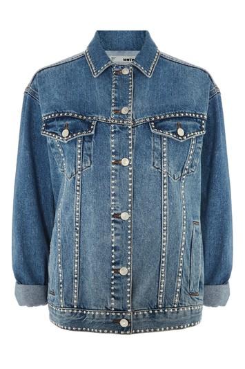 Topshop Petite Stud Seam Denim Jacket