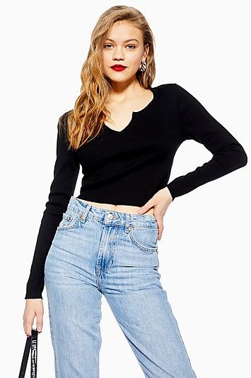 Topshop Notch Long Sleeve T-shirt