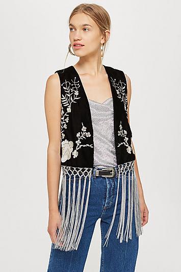 Topshop Velvet Embroidered Gilet