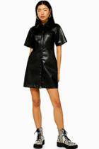 Topshop Black Faux Leather Pu Shirt Dress