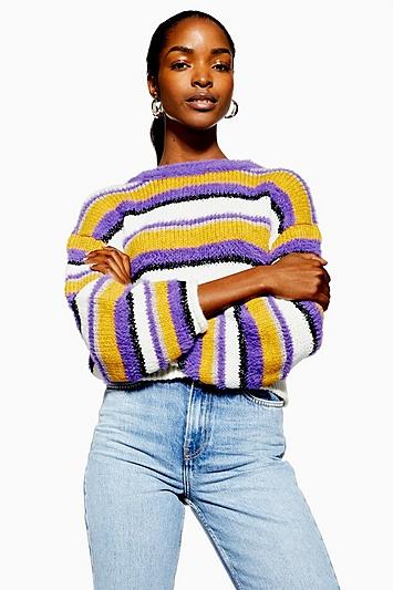 Topshop Multi Stripe Fluffy Jumper