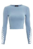 Topshop Lattice Sleeve Ribbed Cropped Top
