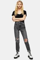 Topshop Washed Black Ripped Mom Jeans