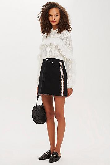 Topshop Leopard Stripe Denim Skirt