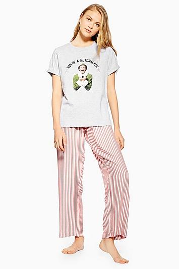 Topshop Elf Pyjama T-shirt And Striped Trousers