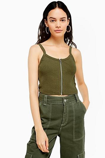 Topshop Khaki Zip Front Vest