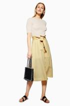 Topshop Button Midi Skirt With Linen
