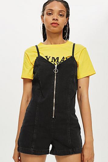 Topshop Denim Zip Up Romper