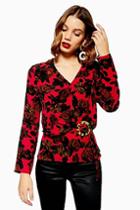 Topshop Red Rose Blouse