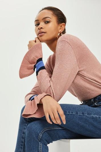 Topshop Metallic V-neck Sweater By Yas