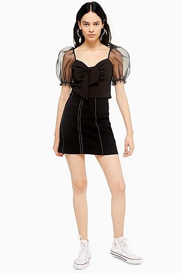 Topshop Black Topstitch Mini Skirt