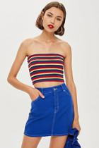 Topshop Petite Stripe Ribbed Bandeau Top