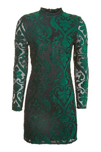 Topshop Long Sleeve Velvet Flock Dress