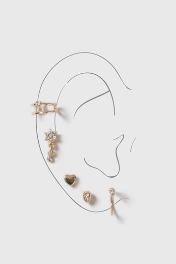 Topshop Heart And Flower Drop Mixed Earring Spack