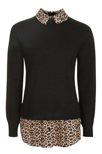 Topshop Leopard Collar Hybrid Jumper
