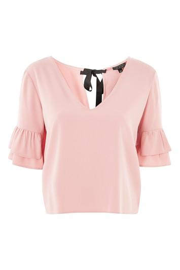 Topshop Ruffle Sleeve Tie Blouse