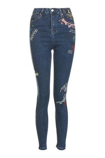 Topshop Moto Scribble Embroidered Jamie Jeans