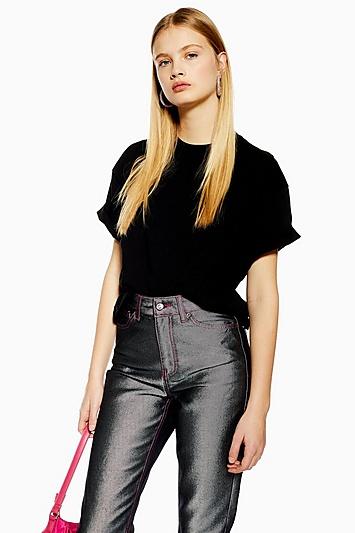 Topshop Petite Black Boxy Roll T-shirt