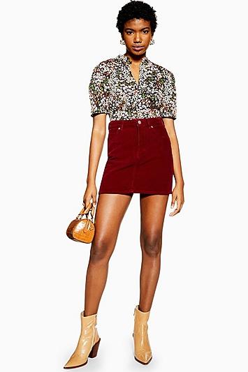 Topshop Burgundy Corduroy Mini Skirt