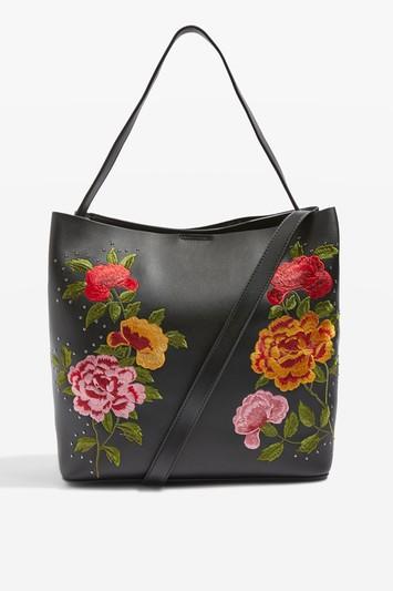 Topshop Safire Floral Embroidered Slouch Tote Bag